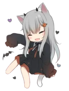 😊 고양이 소녀, 애니메이션, 귀여운, 카와이, 치비, 호박, 할로윈 telegram sticker