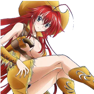 🤠 Rias Gremory High School DxD Anime, Cowgirl, cabelo ruivo, Fanart telegram sticker