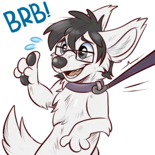 💦 BRB! Furry, Cachorro, Volto já, Texto, Personagem, Animal telegram sticker