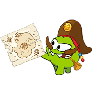 🌐 Om Nom Cut the Rope Om Nom, Cut the Rope, piraat, kaart, schat, cartoon telegram sticker