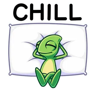 ☺️ CHILL thư giãn, chill, lười biếng, yên bình, thằn lằn, buồn ngủ, gối whatsapp sticker