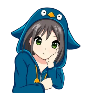 🧐 Fille anime, Costume pingouin, Mignon, Dessin animé, Autocollant, Kawaii whatsapp sticker