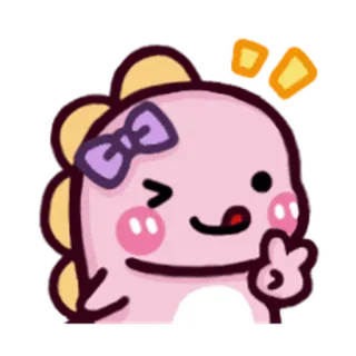😒 dinosaurier, süß, kawaii, rosa, cartoon, friedenszeichen, zwinkern, emoji whatsapp sticker