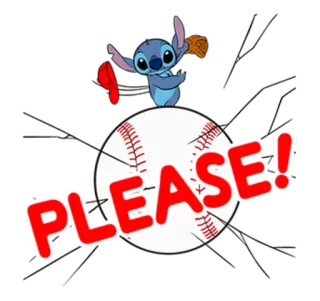 🙏 Stitch Lilo & Stitch PLEASE! baseball, supplicante, cartoni animati, sport, carino telegram sticker