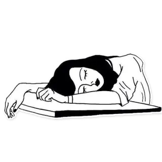 😌 durmiendo, agotada, mujer, cansada, descansando, siesta, blanco y negro telegram sticker