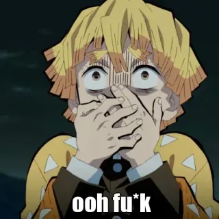 🙂 Zenitsu Agatsuma Demon Slayer ooh fu*k Anime, Demon Slayer, Zenitsu, Reaksi, Terkejut, Lucu, Kasar telegram sticker