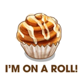 🍞 I'M ON A ROLL! rotolo alla cannella, dolce, pasticceria, cibo, dolce, delizia, onomatopea whatsapp sticker