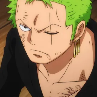 🧩 Zoro One Piece Anime, Pirata, Spadaccino, Capelli verdi, Orecchini telegram sticker