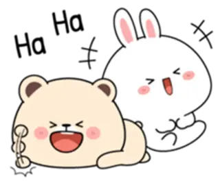 😌 mignon, ours, lapin, dessin animé, animal, autocollant telegram sticker