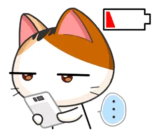 🔋 cat, phone, battery, low battery, animal, cartoon telegram sticker