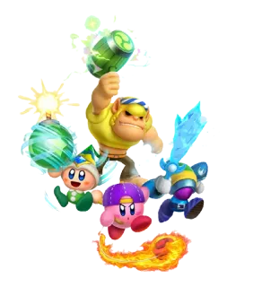 👨‍👩‍👧‍👦 Kirby kirby, gra wideo, postacie, młot, miecz, ogień telegram sticker