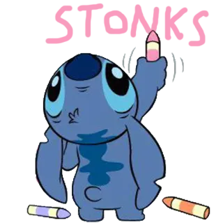 🙀 Stitch Lilo & Stitch STONKS Stitch, crayon, stonks, meme, cartoon, cute telegram sticker