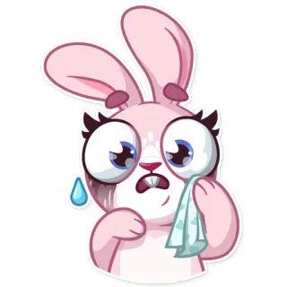 😥 conejo, triste, llorando, dibujos animados, rosa, animal, emocional, lloroso telegram sticker