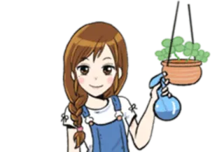 🙍 cartoon, woman, plant, houseplant, gardening, sprayer telegram sticker