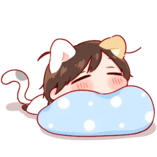 💞 orejas de gato, kawaii, lindo, anime, durmiendo, almohada whatsapp sticker