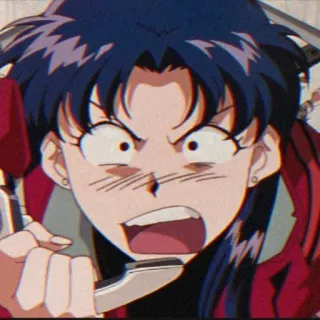 🦋 Misato Katsuragi Neon Genesis Evangelion anime, Misato, Evangelion, distressed, angry telegram sticker