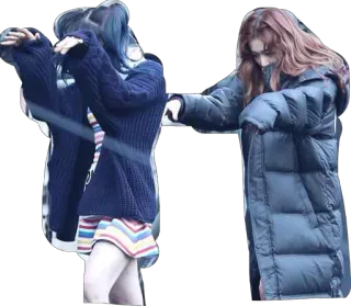 👻 gente, mujeres, moda invierno, abrigo plumón, pelo azul, pelo rojo telegram sticker