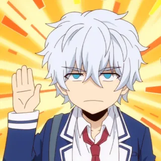 🙋‍♂️ anime, chico, pelo blanco, levantando la mano telegram sticker