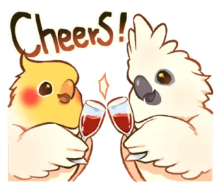 😜 Cheers! oiseaux, perroquets, calopsitte, santé, toast, fête, animaux whatsapp sticker