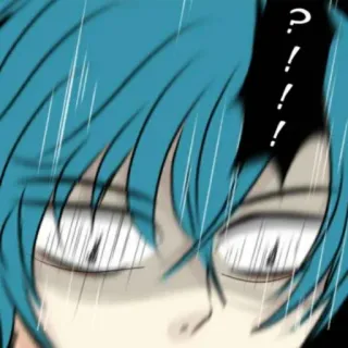 🦕 ?!!!! geschockt, Frage, Ausruf, Cartoon, Anime, Ausdruck, blaue Haare whatsapp sticker
