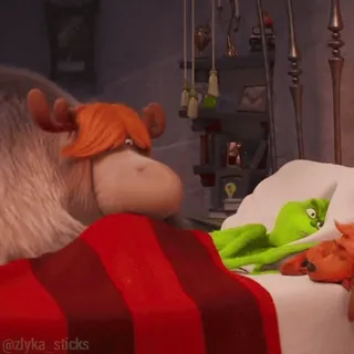 😴 Grinch กริ๊นช์, คริสต์มาส, ภาพยนตร์, การ์ตูน, นอนหลับ, เตียง whatsapp sticker