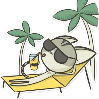 🏝 chat, plage, été, détente, lunettes de soleil, vacances, dessin animé, boisson, tropical whatsapp sticker
