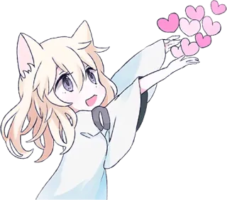 😘 Anime, Niedlich, Herzen, Kawaii, Mädchen, Katzenohren telegram sticker