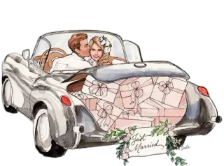 👰 Just Married mariage, jeunes mariés, couple, voiture, cadeaux, célébration telegram sticker