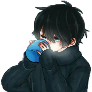 ☕ anime, boy, drinking, cute, cartoon telegram sticker