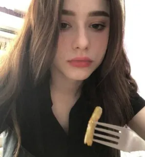 💕 mulher, comendo, retrato, comida, menina telegram sticker