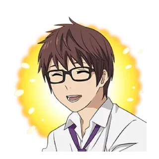😄 anime, desenho animado, sorrindo, homem, óculos, feliz, masculino whatsapp sticker