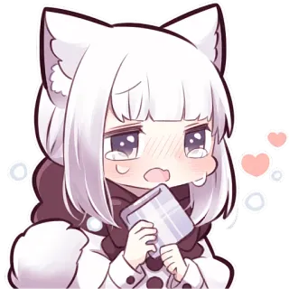 😪 Аниме, Каваий, Мило, Девушка, Плачет, Сердечки, Наклейка telegram sticker