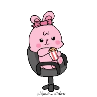 🐰 卡通, 动物, 兔子, 兔子, 爆米花, 可爱, 粉色 telegram sticker