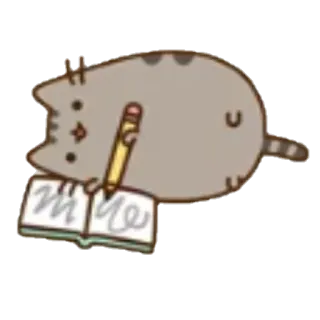 📝 Pusheen gato, dibujo animado, dibujo, lápiz, cuaderno, lindo, Pusheen el gato, Kawaii whatsapp sticker