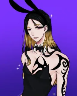 🥵 lapin, tatouage, animé, personnage, oreilles, costume telegram sticker