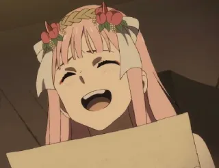 😆 Zero Two Darling in the Franxx Anime, lächelnd, pinke Haare, Charakter telegram sticker