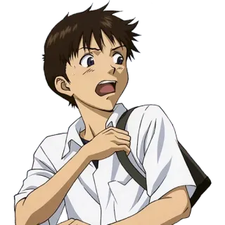 😧 Shinji Ikari Neon Genesis Evangelion Anime, Anak laki-laki, Remaja, Seragam sekolah, Gugup telegram sticker