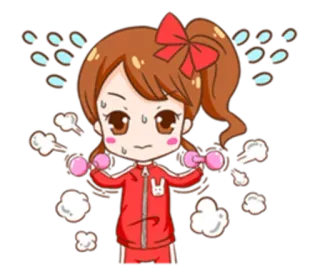 🤝 exercício, fitness, desenho animado, suando, menina, halter whatsapp sticker