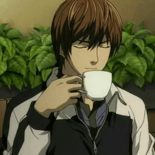 🎭 Light Yagami Death Note Anime, Death Note, Light Yagami, Manga, Postać, Kawa, Relaks telegram sticker