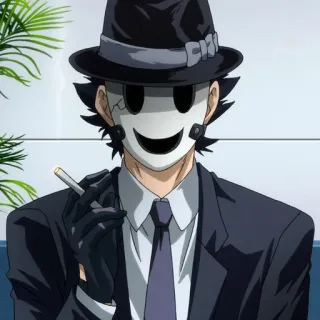 🚬 Sniper Mask High-Rise Invasion anime, sniper mask, high-rise invasion, smoking, masked character telegram sticker