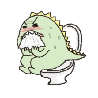 🥵 dinosaurio, váter, enfermo, dibujos animados, divertido, pegatina telegram sticker