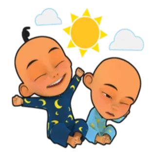 😋 Dessin animé, Jumeaux, Endormi, Heureux, Soleil, Nuages telegram sticker
