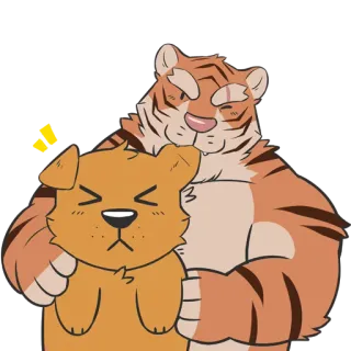 😚 tigre, cachorro, animais, desenho animado, abraçando, amizade telegram sticker
