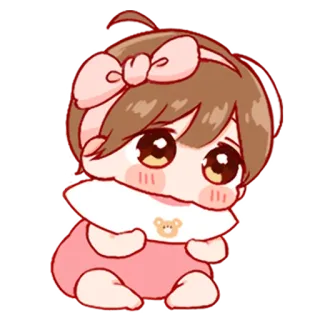 💞 bebé, lindo, dibujos animados, niño, chibi, rosa whatsapp sticker