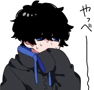 🤭 やべ anime, manga, sweating, worried, nervous, anime character whatsapp sticker
