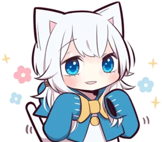 😃 Anime, Desenho animado, Kawaii, Fofo, Chibi, Orelhas de gato, Garota, Adesivo telegram sticker