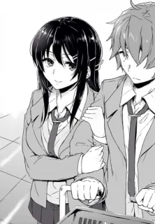 💘 Anime, Casal, Compras, Uniforme escolar, Preto e branco, Romance telegram sticker
