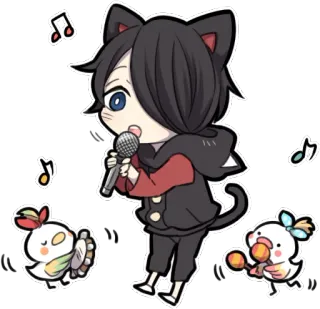 🎤 Cartoon, Anime, Musik, Sänger, Süß, Chibi, Mikrofon, Katzenohren telegram sticker