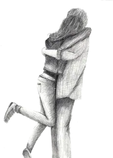 🈯 Liebe, Umarmung, Paar, Romantik, Skizze telegram sticker