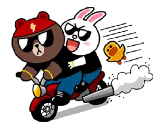 🚲 motorcycle, cartoon, bear, rabbit, duck, ride, animated telegram sticker